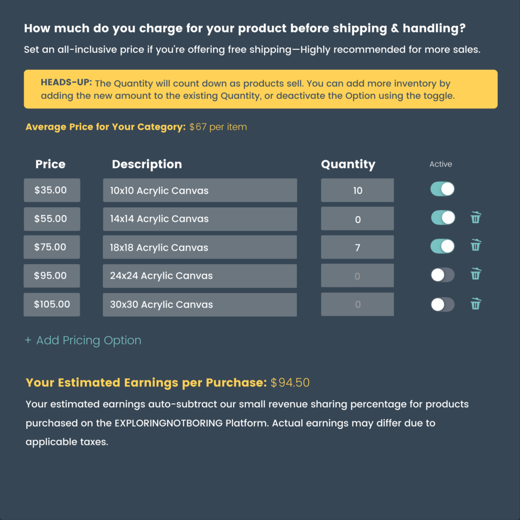 Pricing Fields & Toggles to Set Pricing and Advanced Pricing for Products on exploringnotboring.com