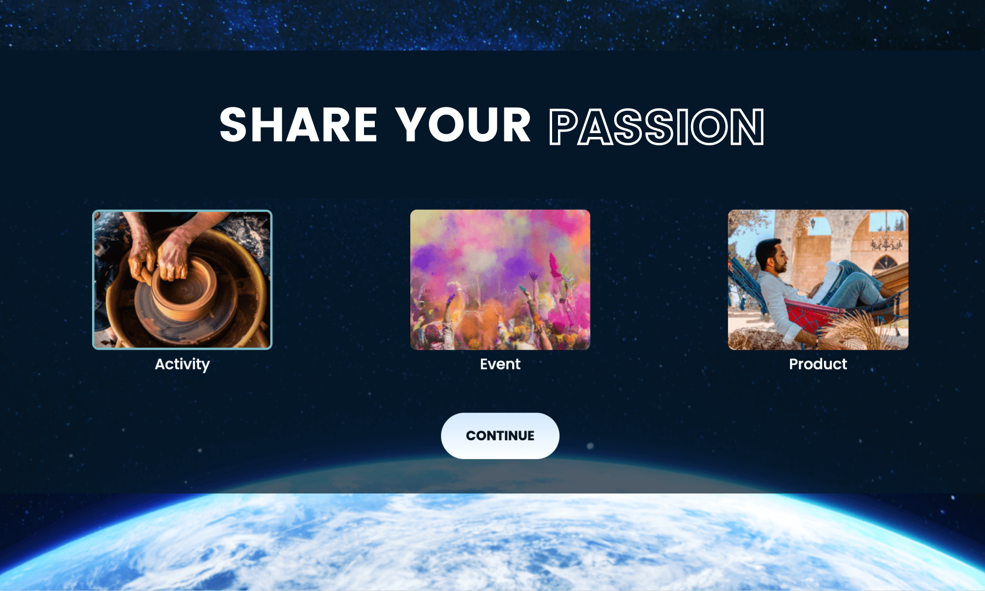 Share your passion with the world. We support Activities, Events, and Products