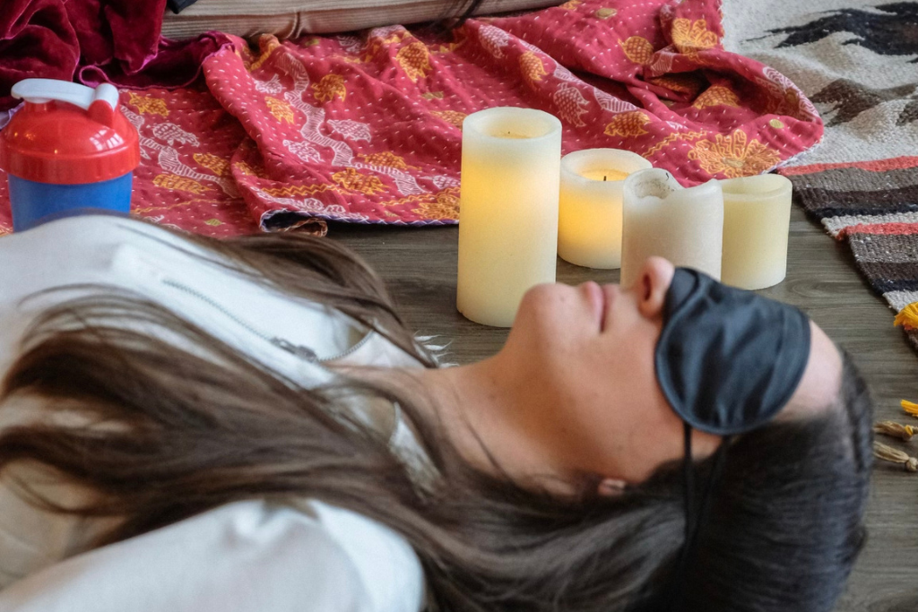 Photo of a women calm and peacful while participating in the Mindful Movement sound bath by Gabi Stott in Salt Lake City, Utah